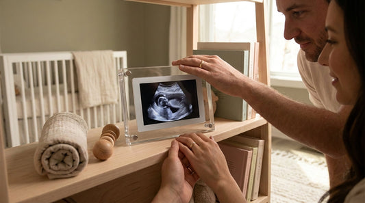 couple tenant en main un cadre vidéo échoographie