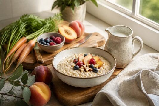 Image d'illustration douce et lumineuse pour l'article Les aliments à éviter pendant l'allaitement pour ton bébé