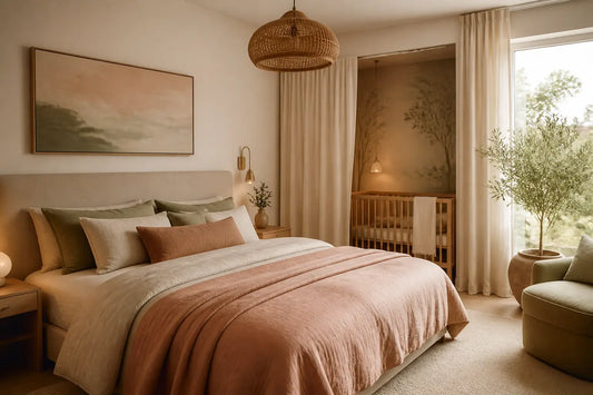 Chambre parentale apaisante avec lit double et coin cododo pour bebe