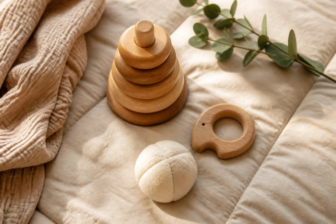 Image d'illustration douce et lumineuse pour l'article Bien choisir un jouet montessori 1 an pour ton enfant