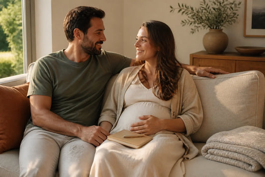 Futurs parents réfléchissant ensemble au prénom de leur garçon