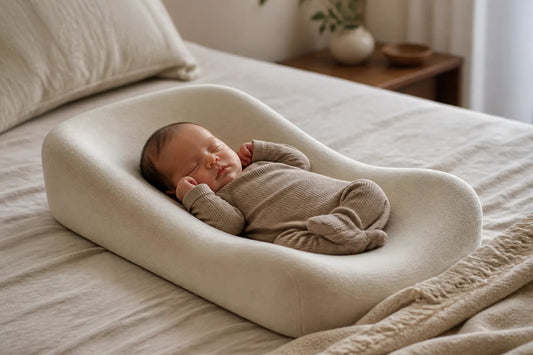 Nouveau-né endormi dans un nid ergonomique légèrement incliné