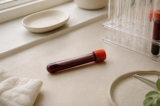 Tube de prise de sang beta-hCG en laboratoire, illustrant le taux hcg jumeaux tableau pour suivi de grossesse