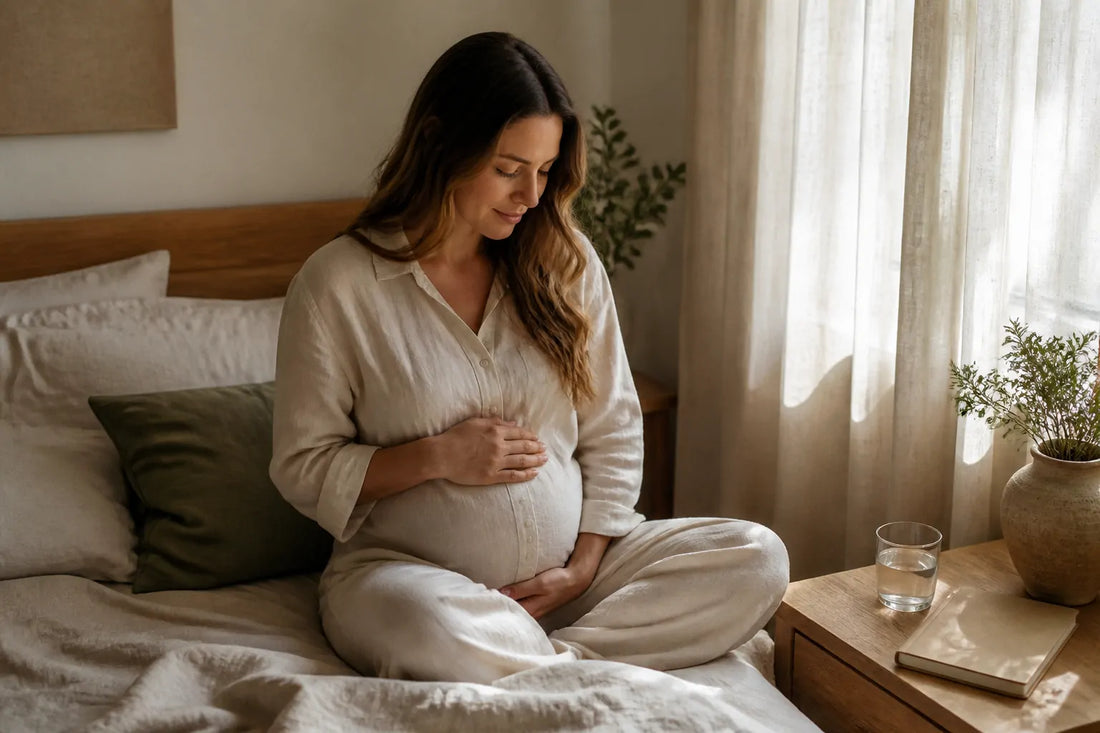 Image d'illustration douce et lumineuse pour l'article Pertes blanches et début de grossesse : tout comprendre