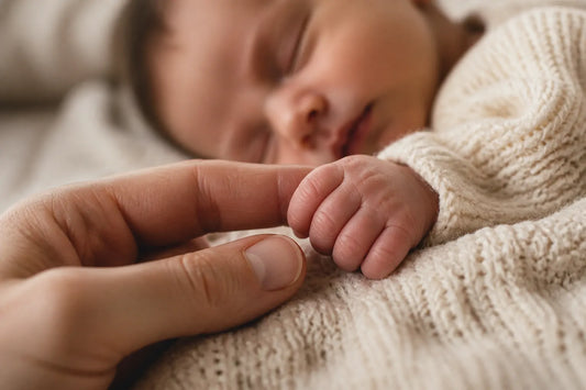 Main de nouveau-né refermée autour du doigt de son parent