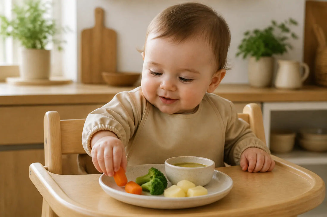 Bébé de 9 mois attrape lui-même un morceau dans son assiette