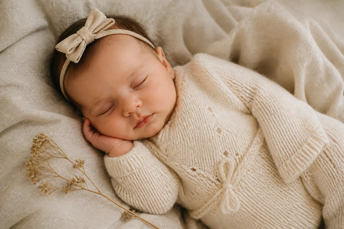 Bébé fille endormie dans une couverture en lin, portrait tout doux
