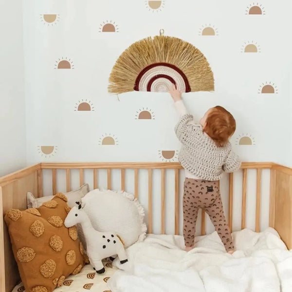 SZETOSY Arc-en-Ciel Macramé Mural Avec Pompons - Décoration Bohème Colorée En Coton Tissé Main Pour Chambre Bébé Ou Enfant